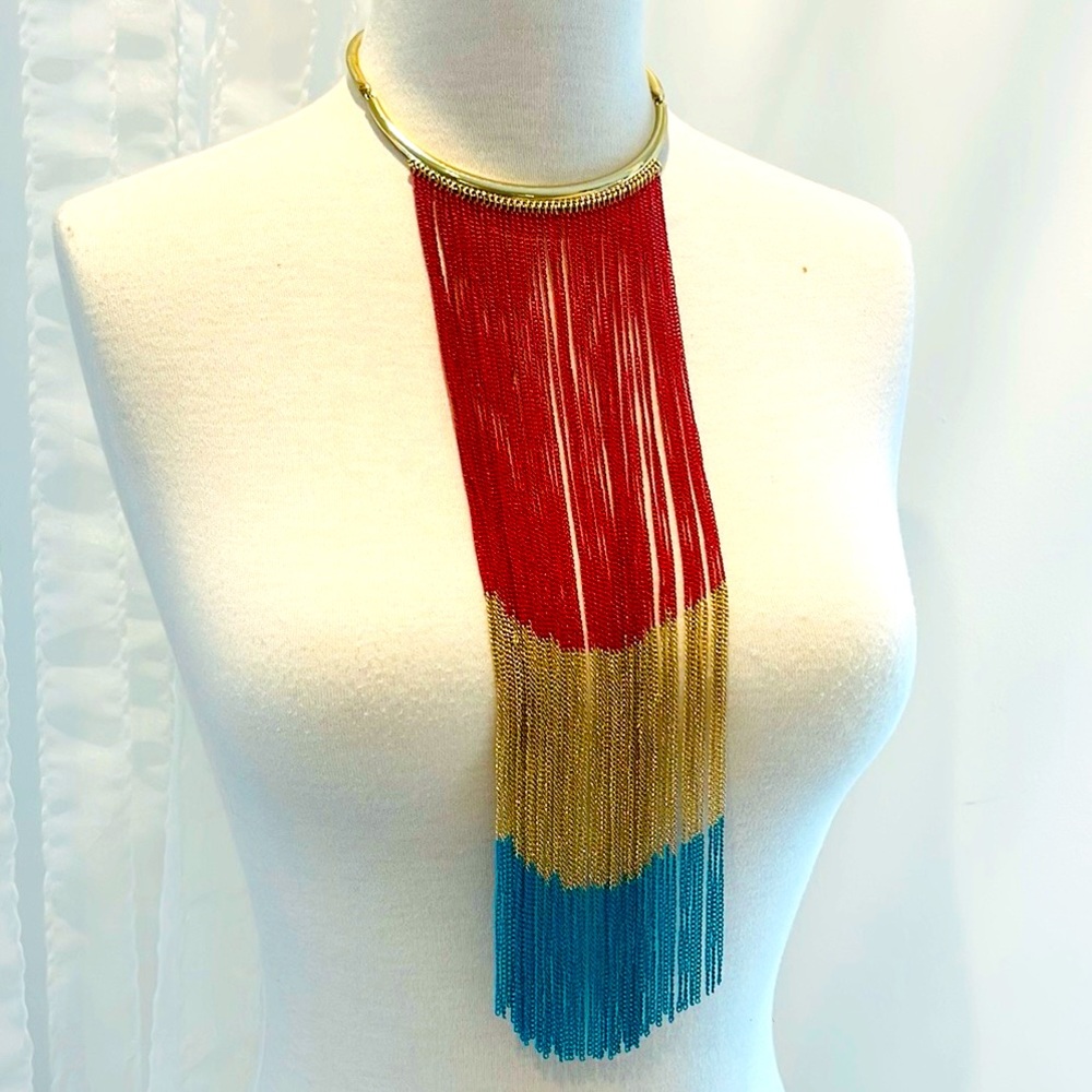 Boho Fringe Chain Choker Necklace 3” Ext